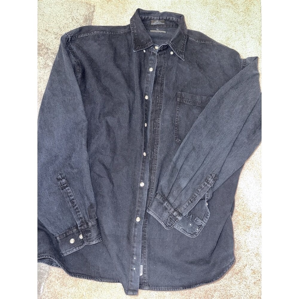 Y2K Anchor Blue Men's XL Denim Button-Up Shirt Dark Wash Long Sleeve